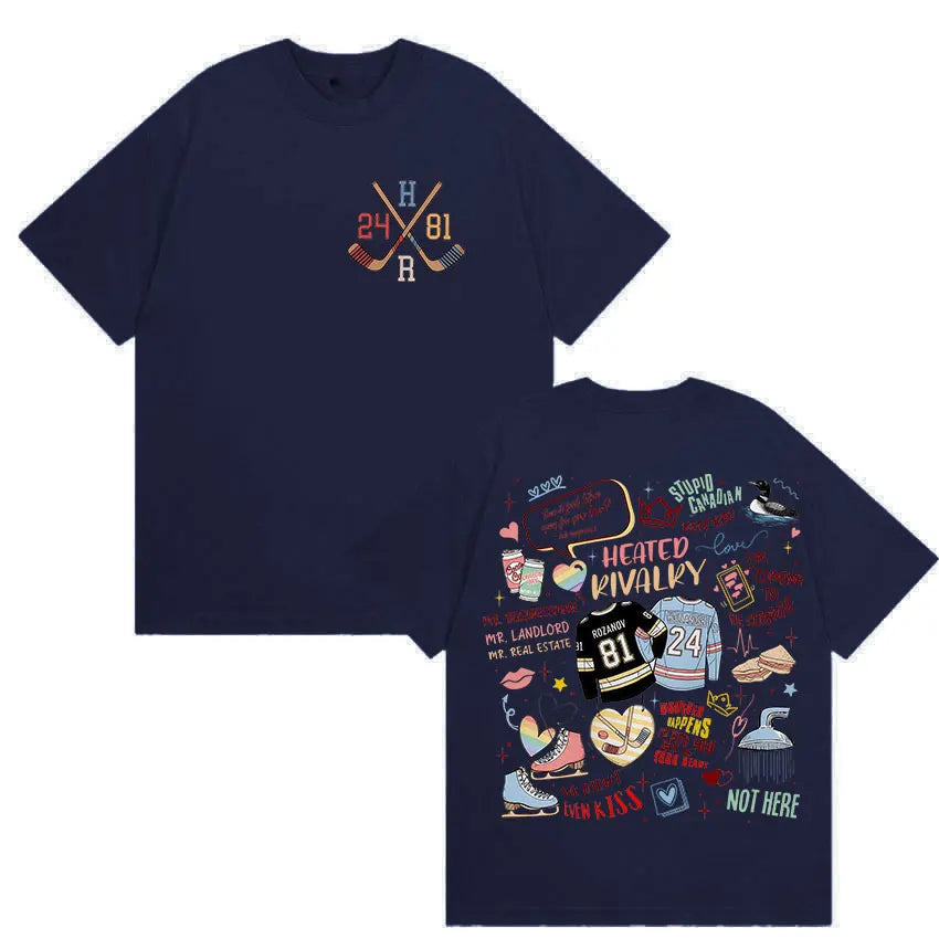 Heated Rivalry Doodle Graphic T-Shirt | Shane Hollander Ilya Rozanov Book Merch Tee