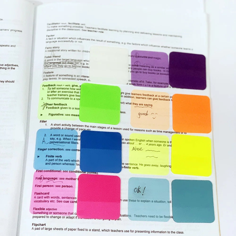 Transparent Sticky Notes for Book Annotation - 160 Sheets | 8 Colours