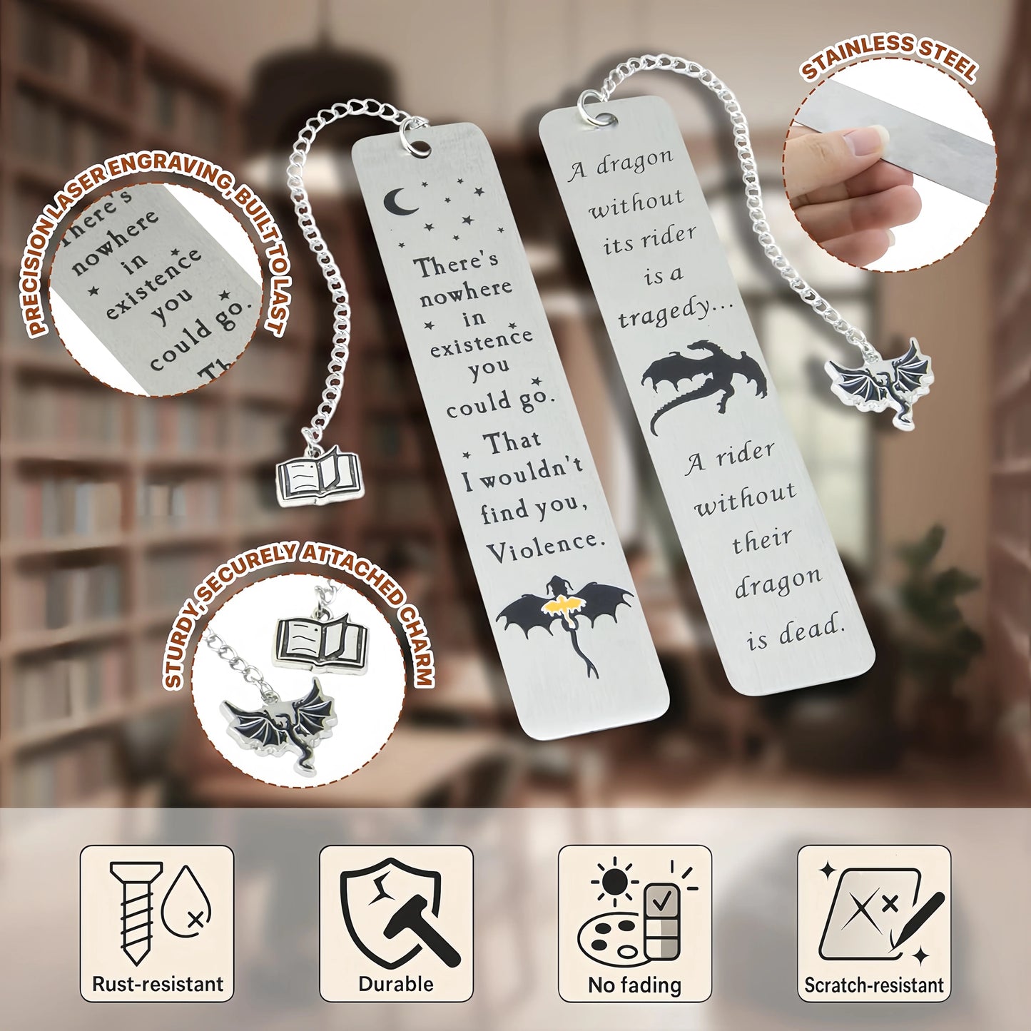 Fourth Wing Metal Bookmark with Fantasy Quotes - Book Lover Gift