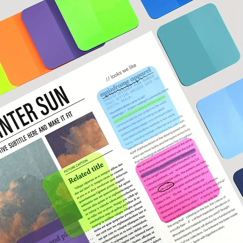 Transparent Sticky Notes for Book Annotation - 160 Sheets | 8 Colours